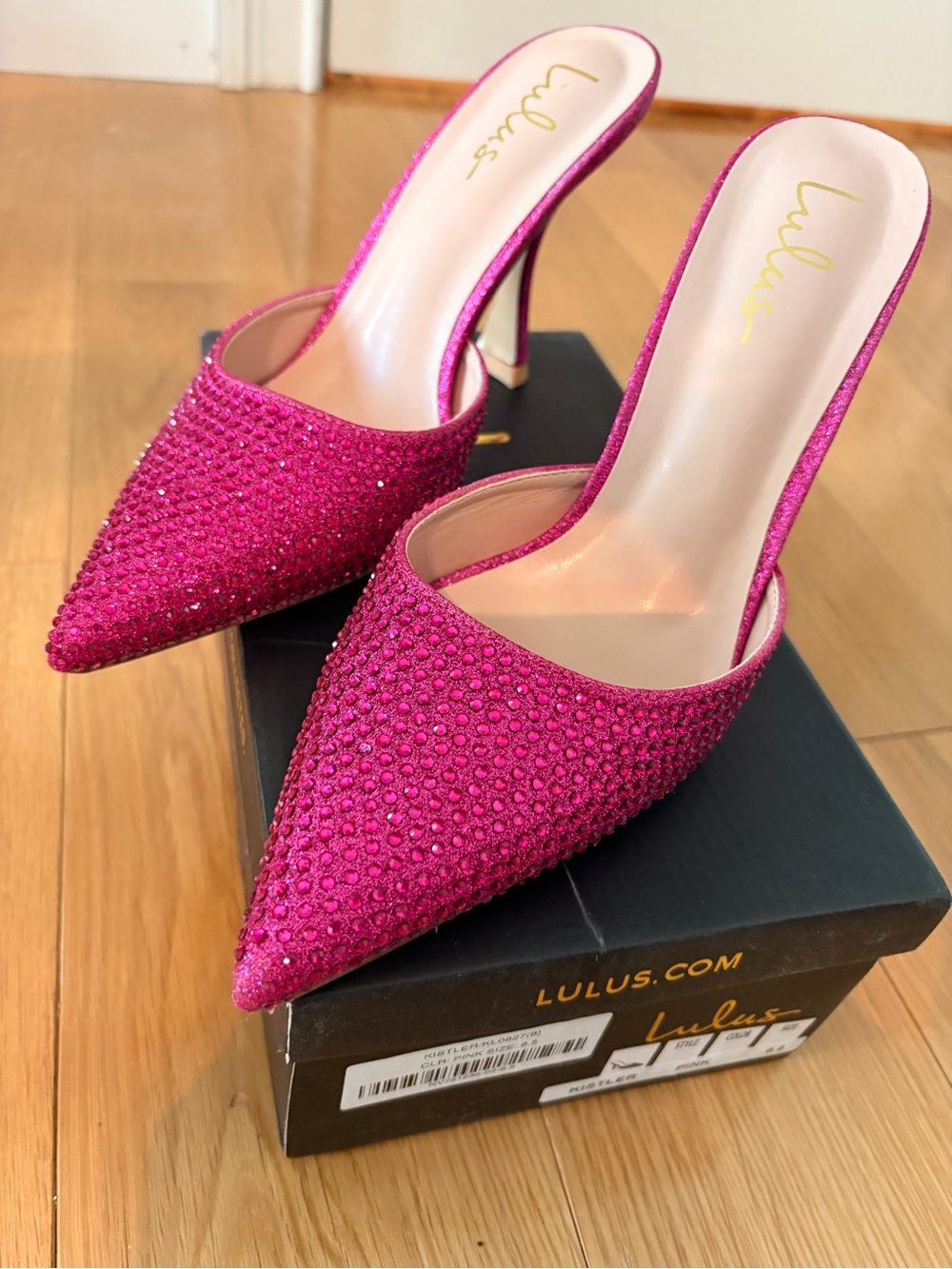 Lulu's Kistler Hot Pink Rhinestone Pointed Slide Mules size 8.5 - Picture 4 of 8